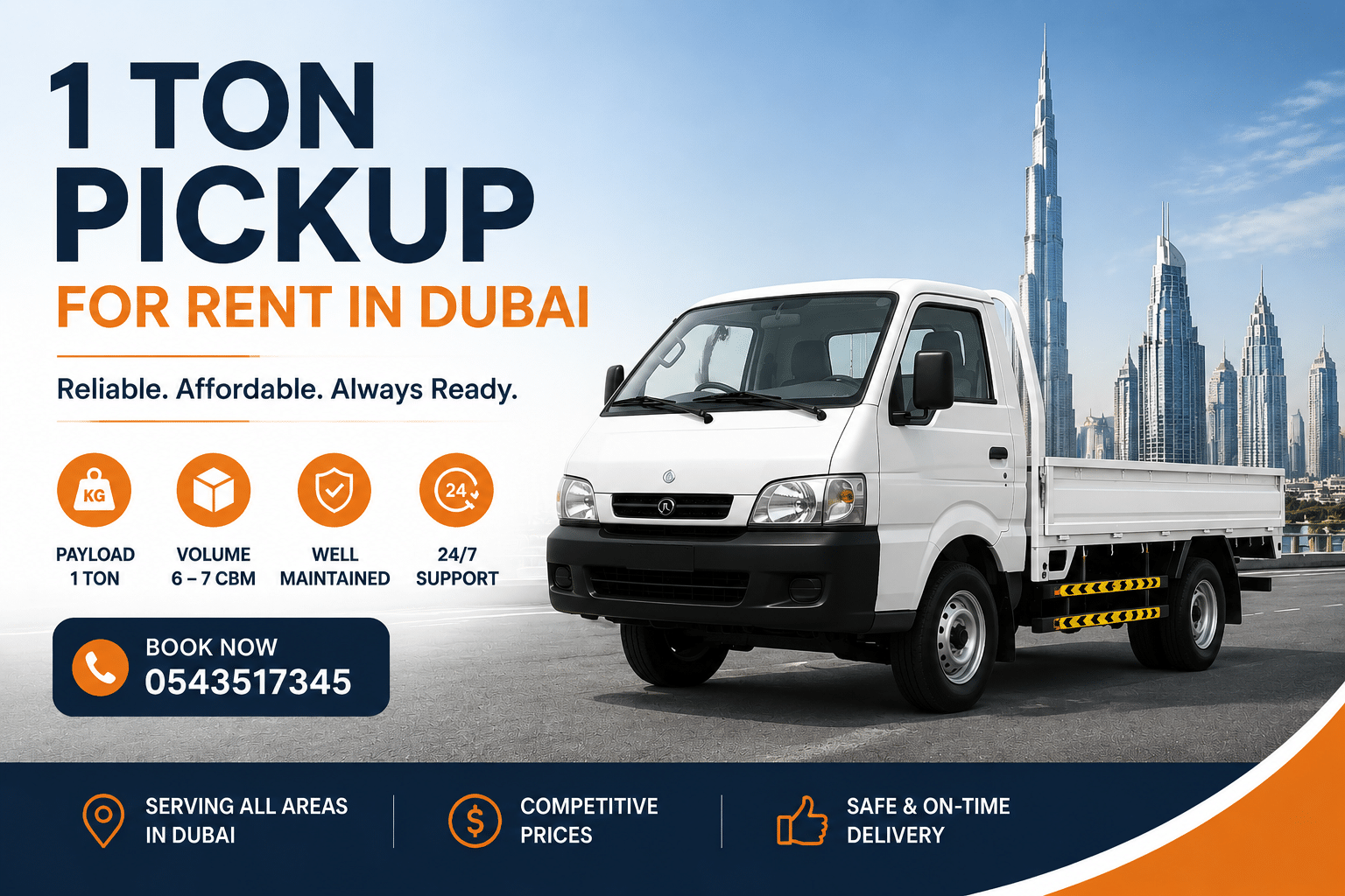 1 ton pickup for rent in dubai aue