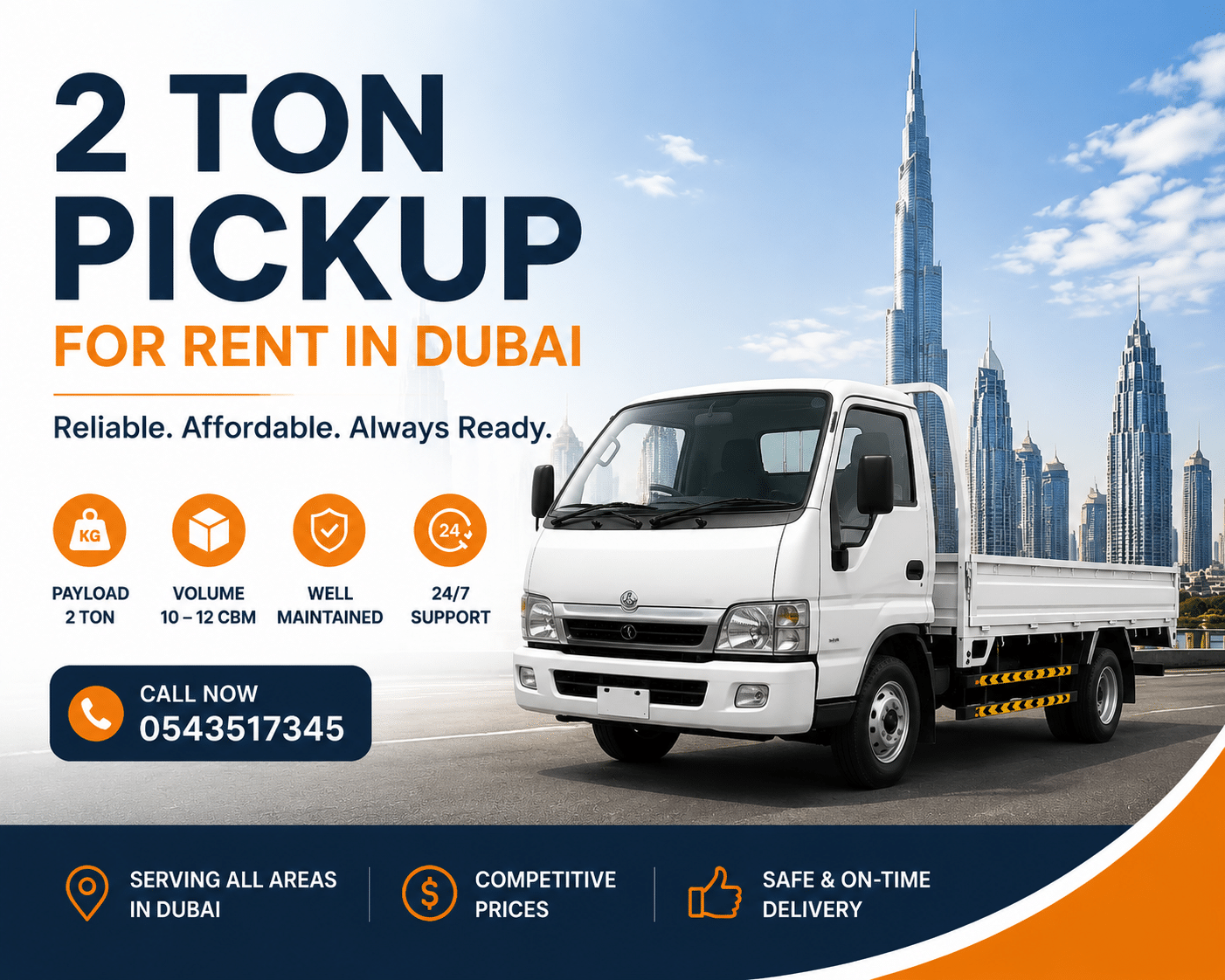 2 ton pickup for rent in dubai