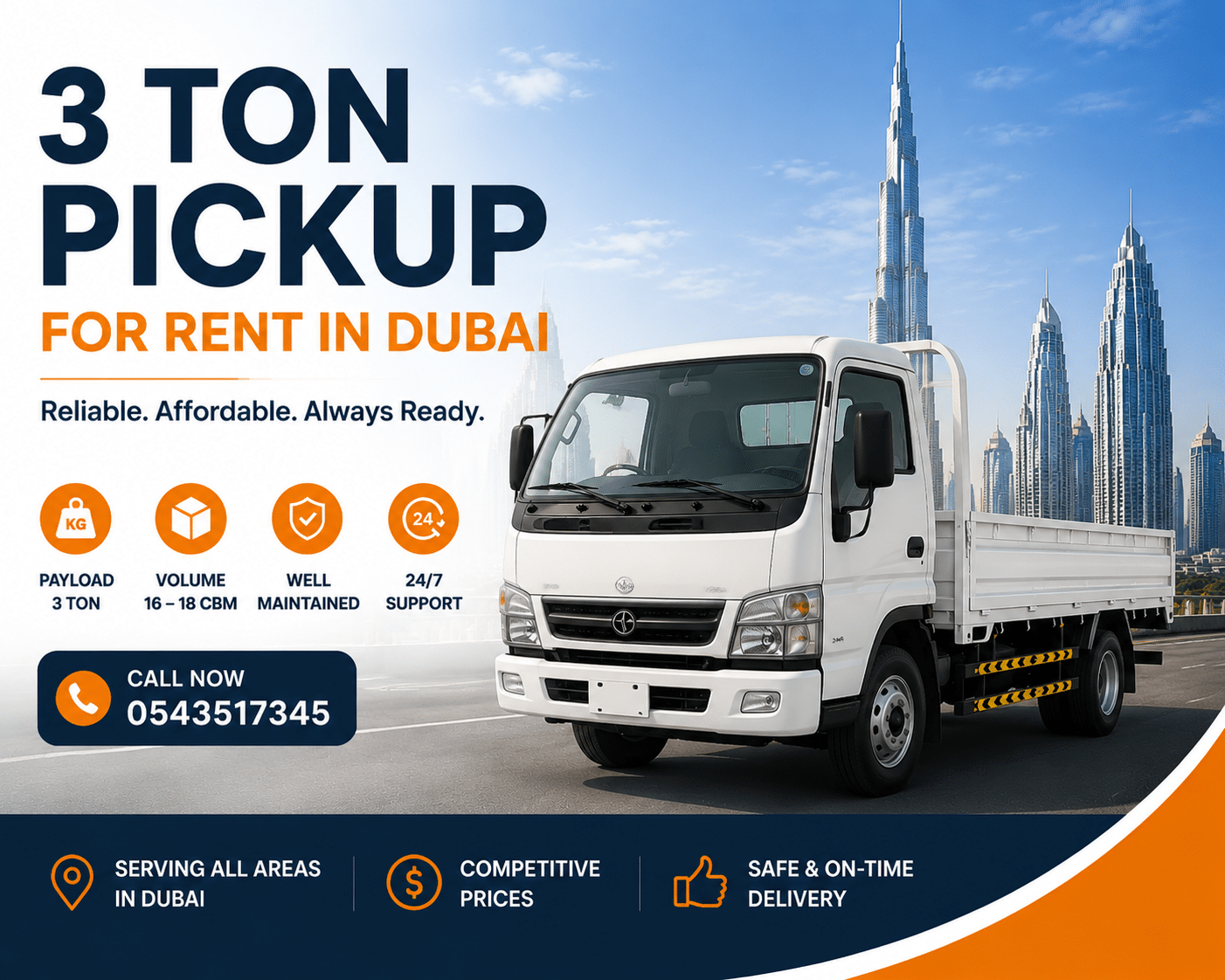 3 ton pickup for rent in dubai